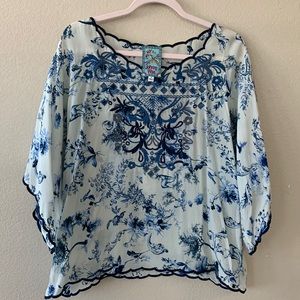 Johnny Was silk top with embroidery